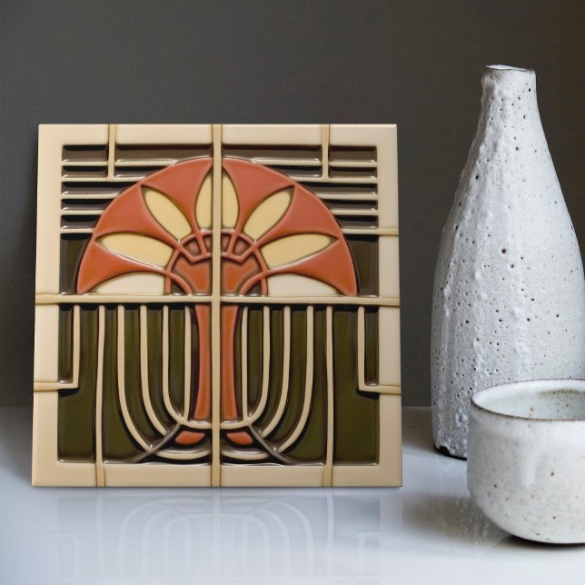 Mid-Century Abstract Florals Arts Crafts Movement Ceramic Tile (Creator Uploaded)