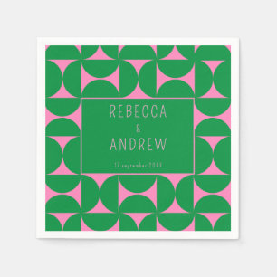 Mid Century Abstract Forest Green & Pink  Napkins