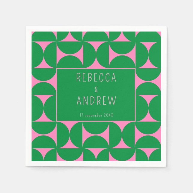 Mid Century Abstract Forest Green & Pink  Napkins (Front)
