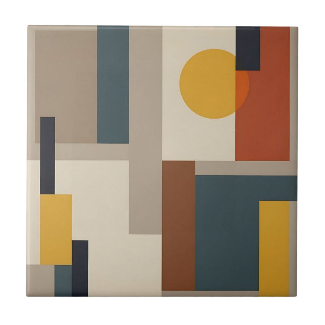Mid Century Abstract Geometric Harmony Ceramic Tile (Front)