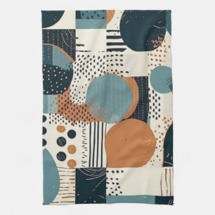 Mid Century Abstract Geometric Navy Rust Teal Kitchen Towel