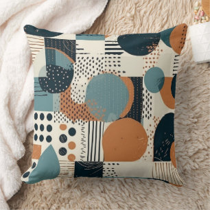 Mid Century Abstract Geometric Navy Rust Teal Throw Pillow