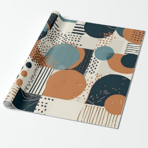 Mid Century Abstract Geometric Navy Rust Teal Wrapping Paper