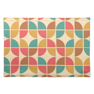 Mid Century Abstract Geometric Red Teal mustard Cloth Placemat