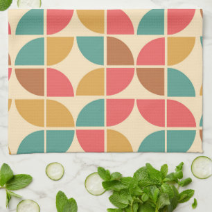 Mid Century Abstract Geometric Red Teal mustard  Kitchen Towel