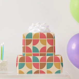 Mid Century Abstract Geometric Red Teal Mustard Wrapping Paper