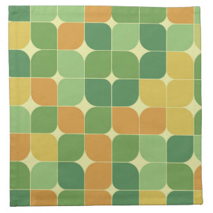 Mid Century Abstract Green Orange Yellow Cloth Napkin