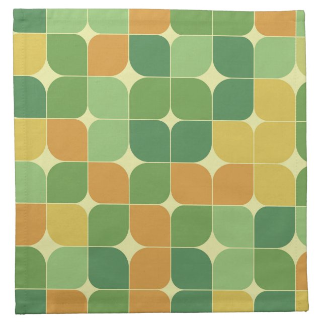 Mid Century Abstract Green Orange Yellow  Cloth Napkin (Front)