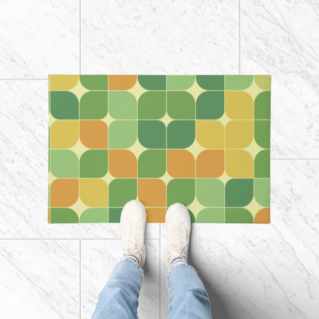 Mid Century Abstract Green Orange Yellow  Doormat (Indoor)