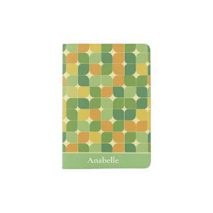 Mid Century Abstract Green Orange Yellow  Passport Holder