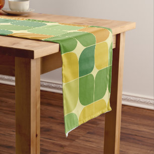 Mid Century Abstract Green Orange Yellow Short Table Runner
