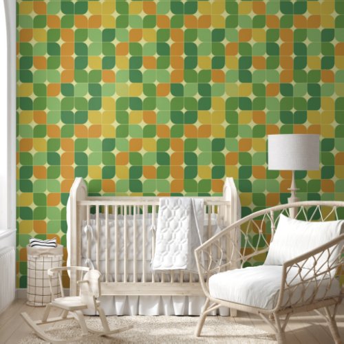 Mid Century Abstract Green Orange Yellow Wallpaper