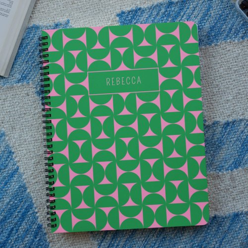 Mid Century Abstract Green Pink Geometric Pattern Planner