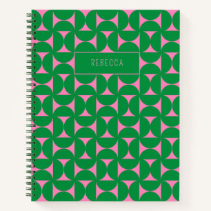 Mid Century Abstract Green & Pink Geometric Shapes Notebook