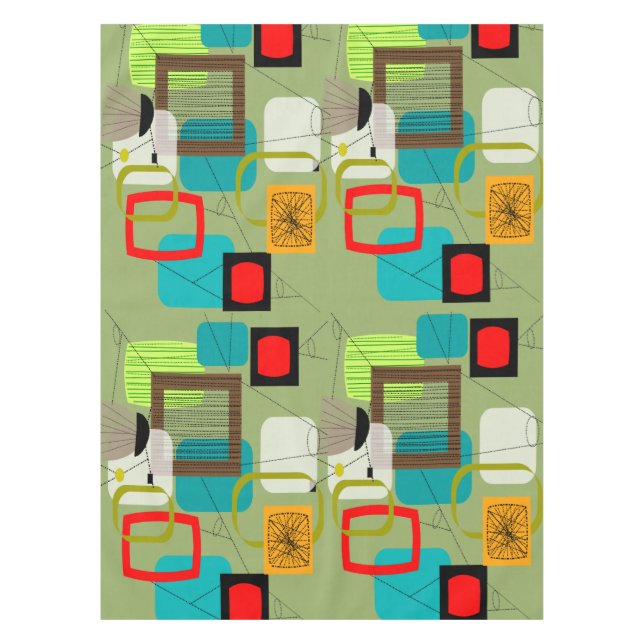 Mid-Century Abstract Green Tablecloth (Front)