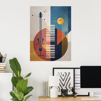 Mid-Century Abstract Jazz Instruments Poster