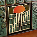 Mid-Century Abstract Jellyfish Art Deco Ceramic Tile<br><div class="desc">This exquisite mid-century modern ceramic tile is a loving homage to the time-honored Arts and Crafts movement. Expertly crafted in our Barcelona workshop, it features abstract symmetrical shapes and imitates the captivating allure of mid-century modern faux relief tiles. The symmetrical designs echo a harmonious balance, the ideal expression of abstract...</div>