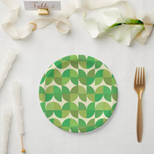 Mid Century Abstract Mint Olive Green Pattern Paper Plates