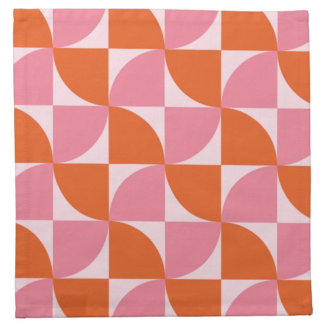 Mid century Abstract Orange and Pink Pattern  Cloth Napkin (Front)