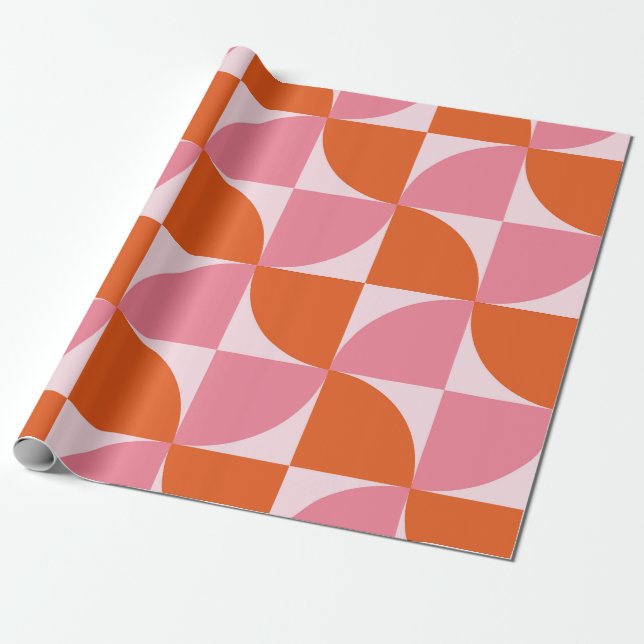 Mid century Abstract Orange and Pink Pattern  Wrapping Paper (Unrolled)