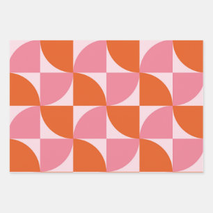 Mid century Abstract Orange and Pink Pattern Wrapping Paper Sheets