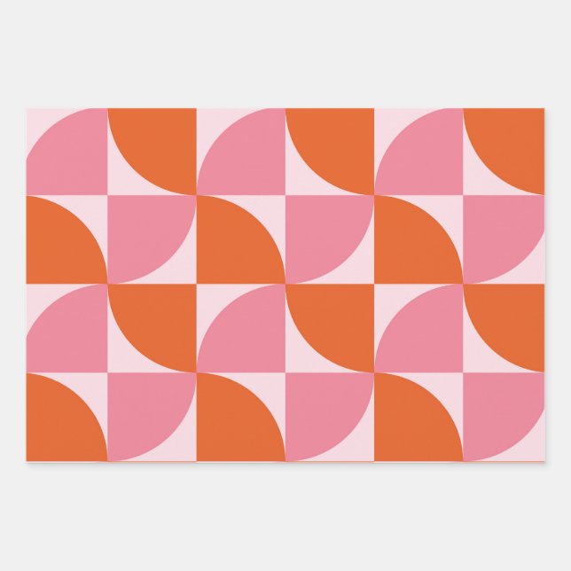 Mid century Abstract Orange and Pink Pattern Wrapping Paper Sheets (Front)