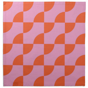 Mid Century Abstract Orange Semi Circles on Pink  Cloth Napkin