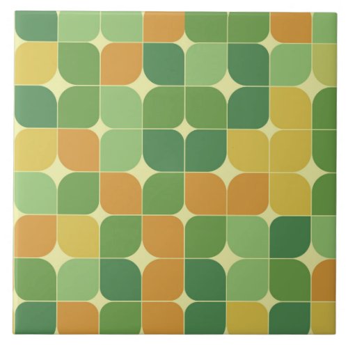 Mid Century Abstract Pattern Green Orange   Ceramic Tile