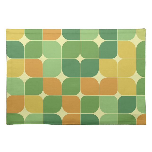 Mid Century Abstract Pattern Green Orange   Cloth Placemat (Front)