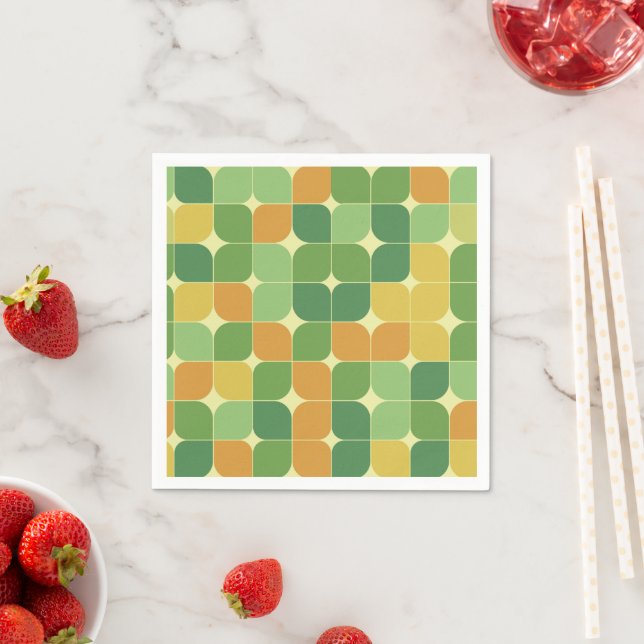 Mid century abstract pattern green orange  napkins (Insitu)