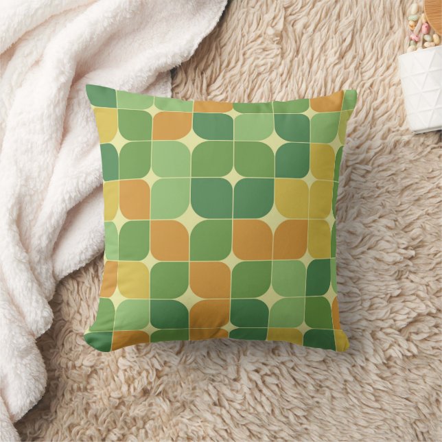 Mid century abstract pattern green orange   throw pillow (Blanket)