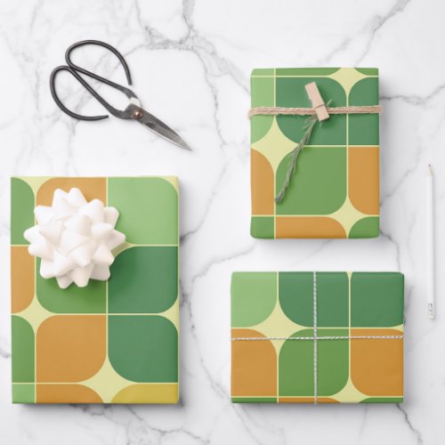 Mid century abstract pattern green orange  wrapping paper sheets