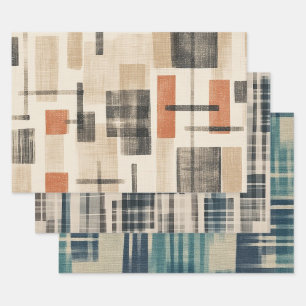 Mid Century Abstract Plaid Wrapping Paper Sheets