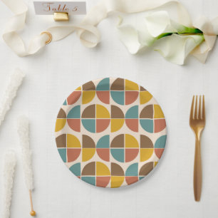 Mid Century Abstract shapes in mustard teal orange Paper Plates