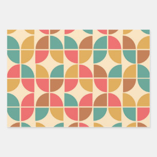Mid Century Abstract Shapes red teal mustard Wrapping Paper Sheets