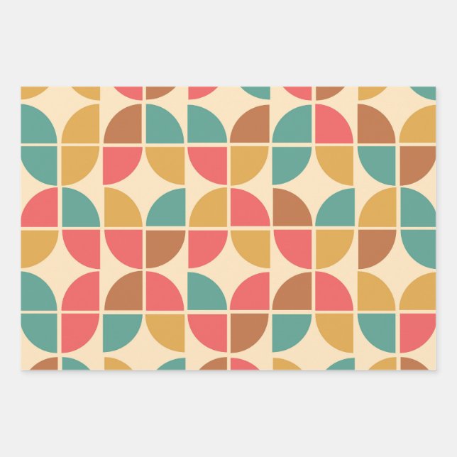 Mid Century Abstract Shapes red teal mustard  Wrapping Paper Sheets (Front)