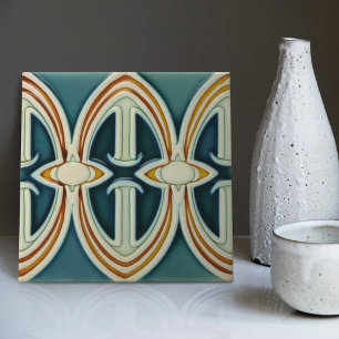 Mid-Century Abstract Symmetry Arts Crafts Movement Ceramic Tile