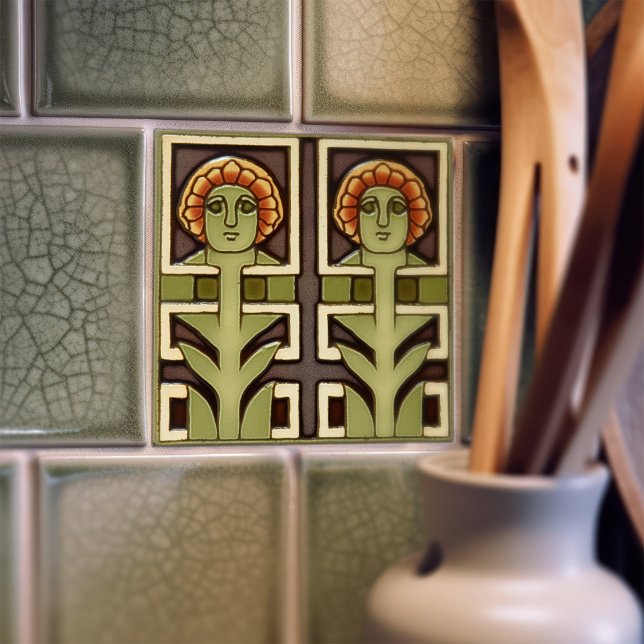 Mid-Century Abstract Symmetry Arts Crafts Movement Ceramic Tile (Creator Uploaded)