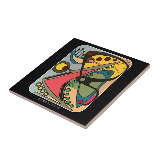 Mid-Century Abstract Talking Man painting on a Ceramic Tile (Side)