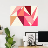 Mid Century Abstract, Triangles - Coral, Beige Poster (Home Office)