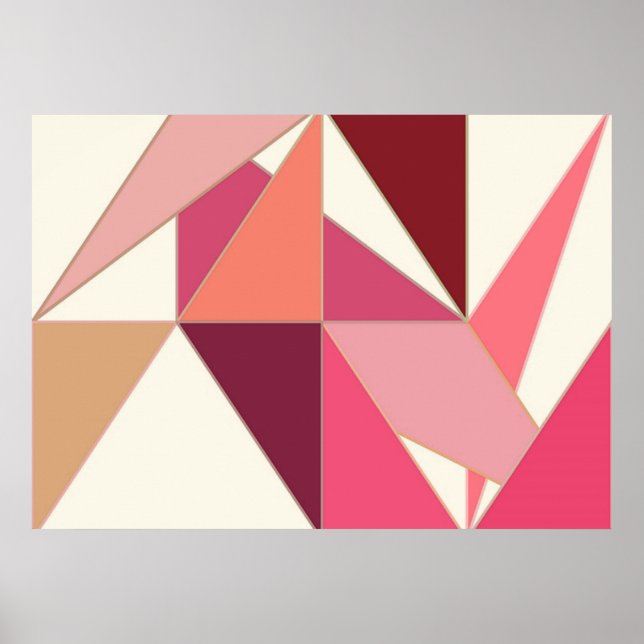 Mid Century Abstract, Triangles - Coral, Beige Poster (Front)