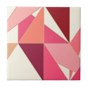 Mid Century Abstract - Triangles, Shell Pink Ceramic Tile