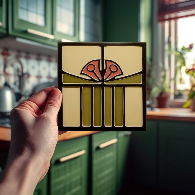 Mid-Century Abstract Tulips Arts Crafts Movement Ceramic Tile (Creator Uploaded)