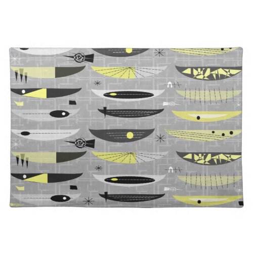 Mid_Century Abstract Yellow and Black Cloth Placemat