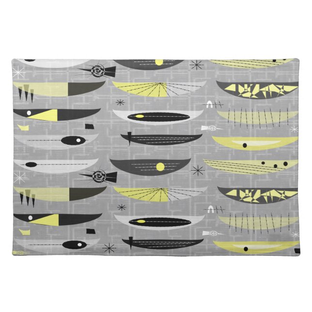 Mid-Century Abstract Yellow and Black Cloth Placemat (Front)