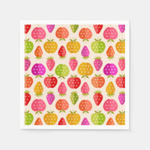 Mid century apples and strawberries colorful   napkins