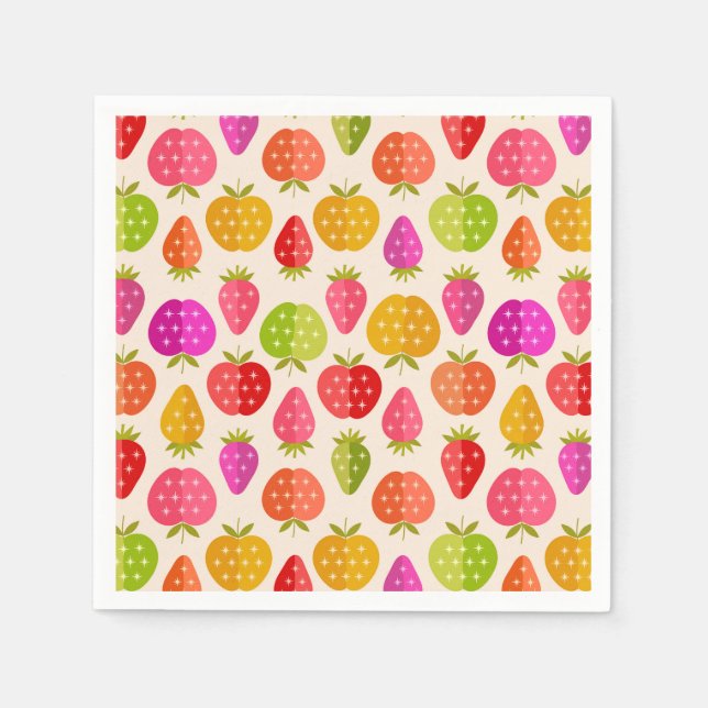 Mid century apples and strawberries colorful   napkins (Front)