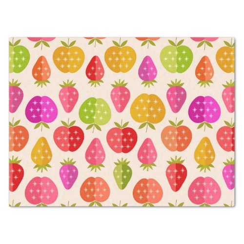 Mid century apples and strawberries colorful   tissue paper