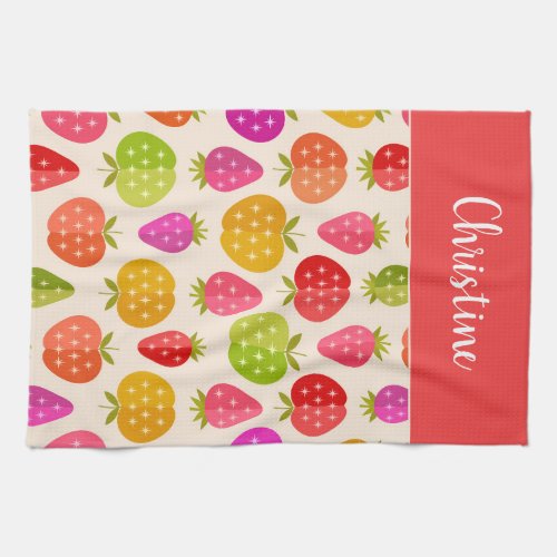 Mid century apples and strawberries personalized   kitchen towel