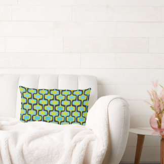 Mid-Century Aqua and Chartreuse Retro Pattern Lumbar Pillow